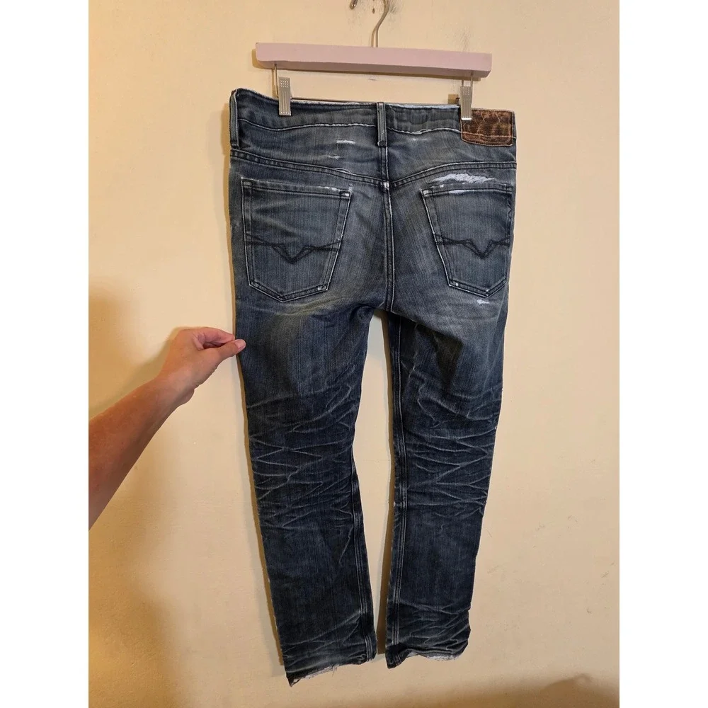 Guess Los Angeles 1981 Skinny Jeans Mens 34x32 Dark Wash Distressed MB5014000SO
